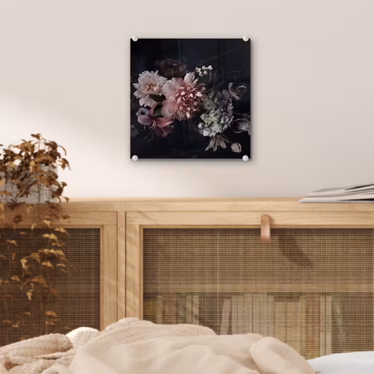 Bloemen - Vintage - Pastel - Zwart - Boeket plexiglas 5mm klein -sfeer4