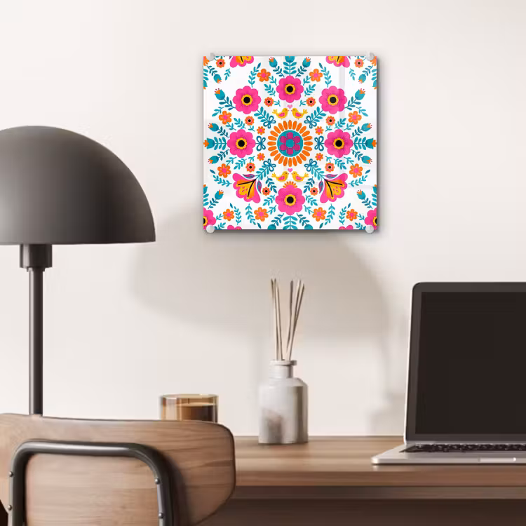Bloemen - Vogel - Patroon - Kleurrijk - Modern plexiglas 5mm klein -sfeer6