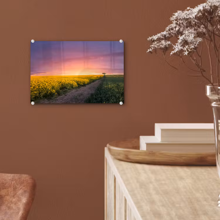 Bloemen - Weg - Lucht - Geel - Paars - Zonsondergang - Natuur plexiglas 5mm klein -sfeer5