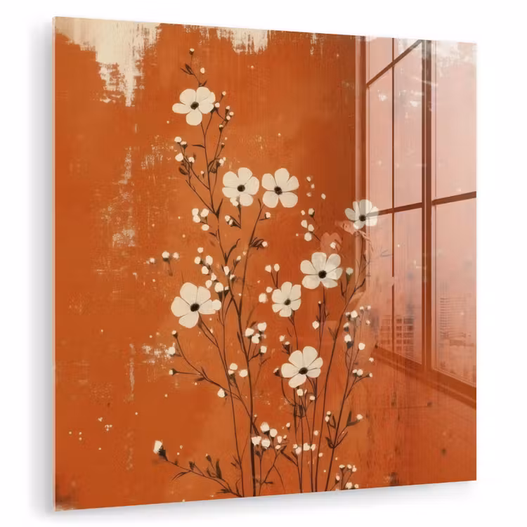 Bloemen - Wit - Subtiel - Roestkleur plexiglas 5mm klein -zzzproduct_nieuw