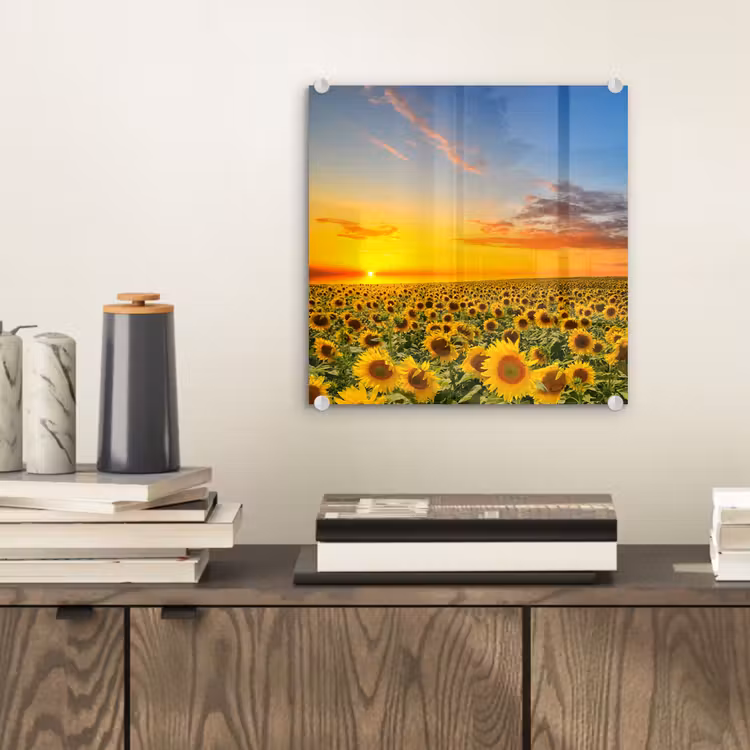 Bloemen - Zonnebloem - Zonsondergang - Nacht - Oranje plexiglas 5mm klein -sfeer1