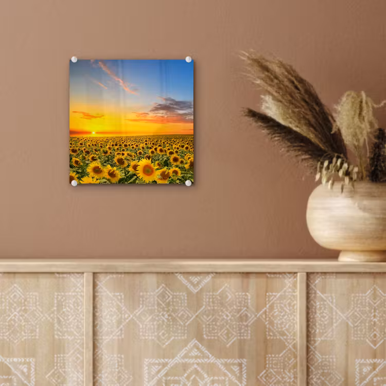 Bloemen - Zonnebloem - Zonsondergang - Nacht - Oranje plexiglas 5mm klein -sfeer5