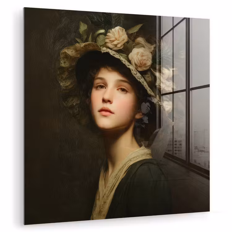 Bloemenhoed - Portret - Vrouw plexiglas 5mm klein -zzzproduct_nieuw