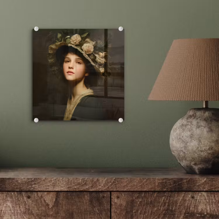 Bloemenhoed - Portret - Vrouw plexiglas 5mm klein -sfeer3