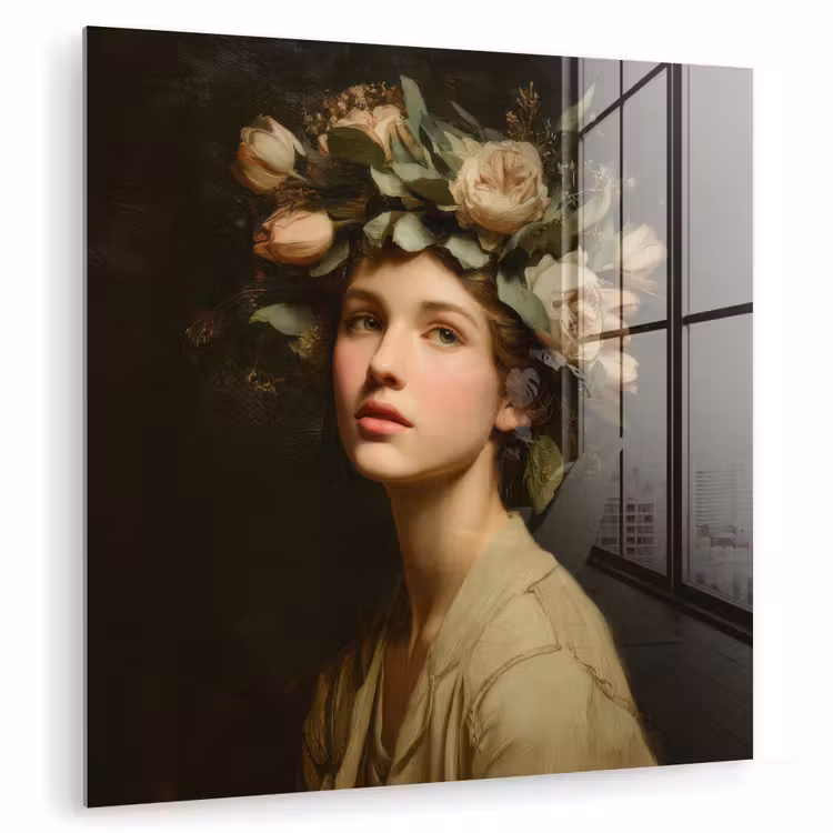 Bloemenstilte - Vrouw - Portret plexiglas 5mm klein -zzzproduct_nieuw