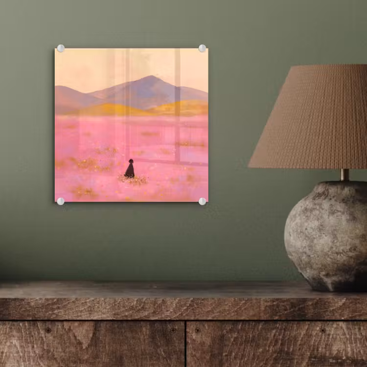 Bloemenweide - Heuvels - Silhouet - Roze plexiglas 5mm klein -sfeer3