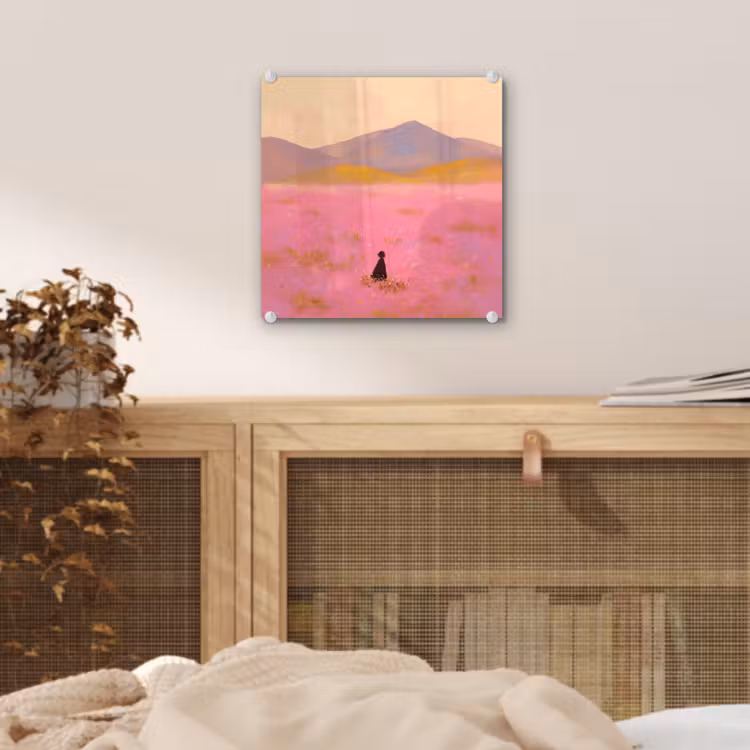 Bloemenweide - Heuvels - Silhouet - Roze plexiglas 5mm klein -sfeer4