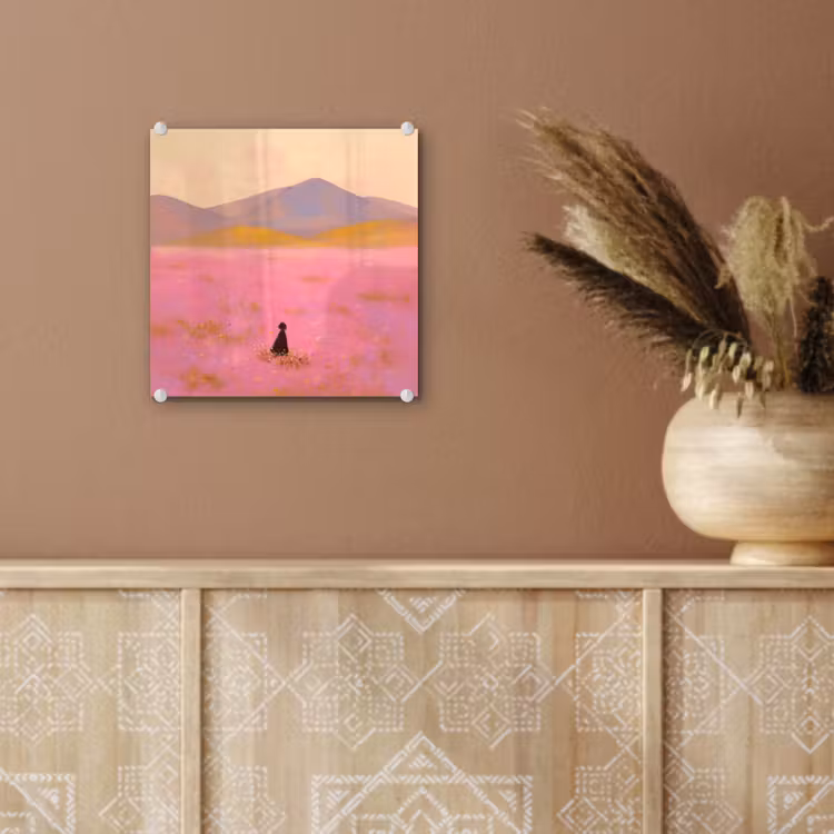 Bloemenweide - Heuvels - Silhouet - Roze plexiglas 5mm klein -sfeer5