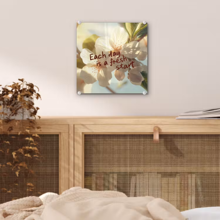 Bloesems - Zonlicht - Quote - Wit plexiglas 5mm klein -sfeer4
