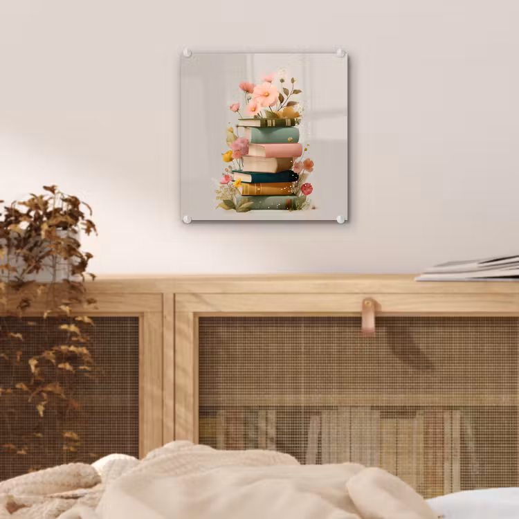 Boeken - Stapel - Bloemen - Kleurrijk plexiglas 5mm klein -sfeer4