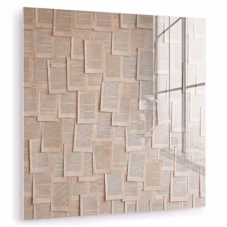 Boekpagina - Collage - Literatuur - Vintage - Beige plexiglas 5mm klein -zzzproduct_nieuw