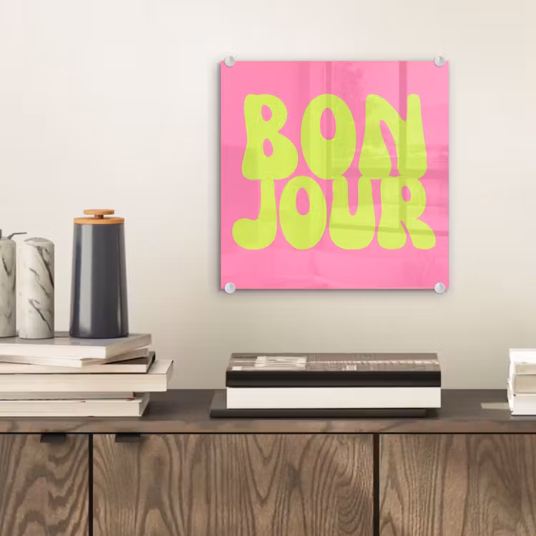 Bonjour - Roze - Fel groen plexiglas 5mm klein -sfeer1