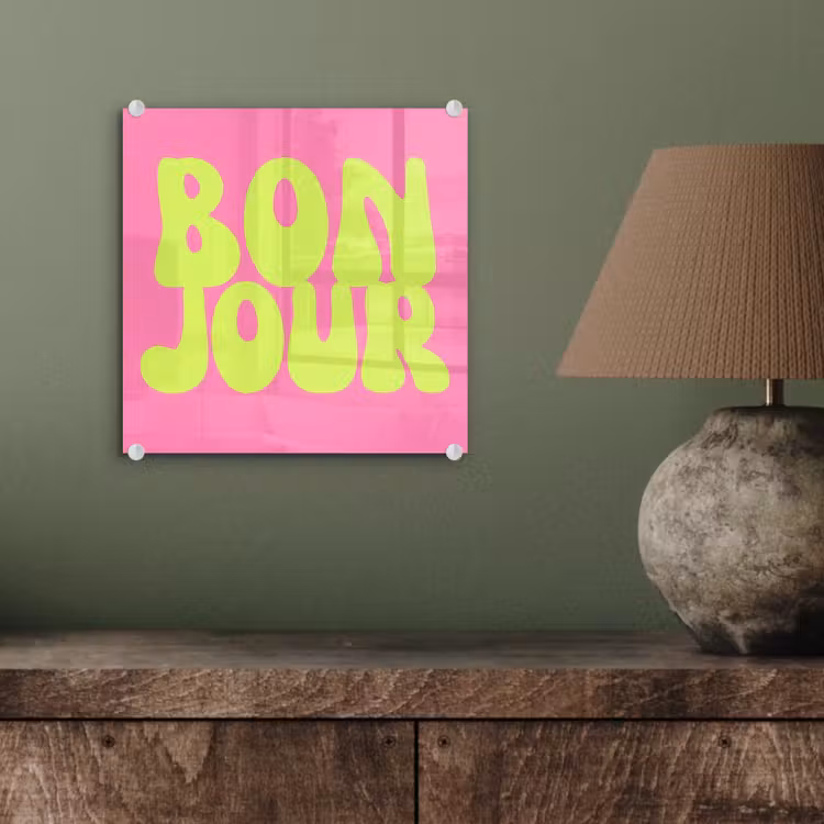 Bonjour - Roze - Fel groen plexiglas 5mm klein -sfeer3