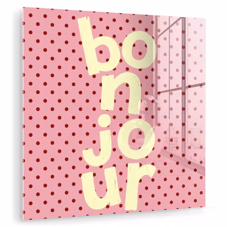 Bonjour - Stippen - Roze- Geel plexiglas 5mm klein -zzzproduct_nieuw
