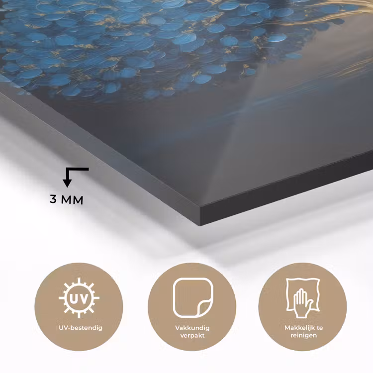 Boom - Blauw - Bladeren - Penseelstreken plexiglas 5mm klein -sfeer2