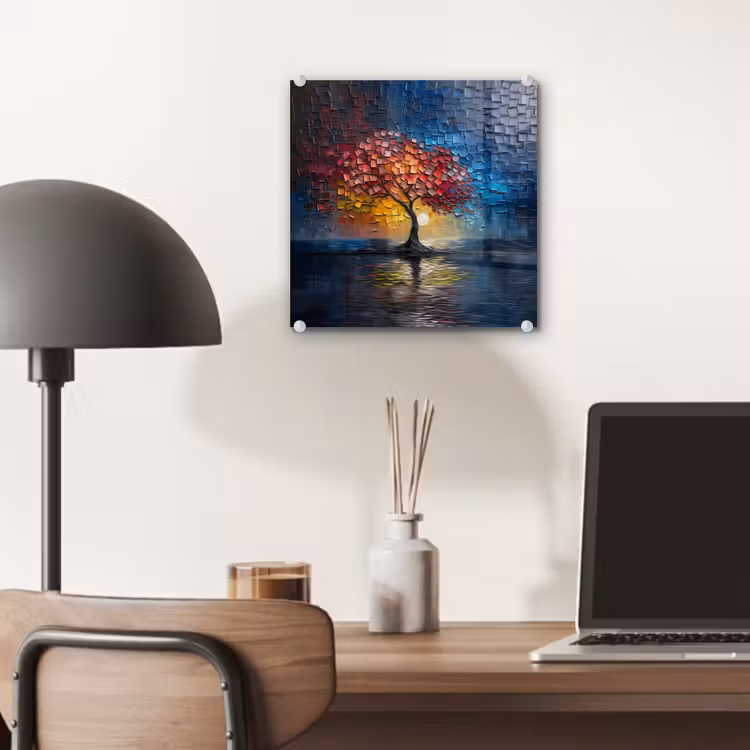 Boom - Blauw - Bladeren - Vakken plexiglas 5mm klein -sfeer6