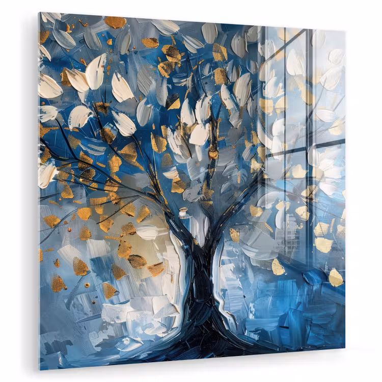 Boom - Blauw - Goud - Abstract plexiglas 5mm klein -zzzproduct_nieuw