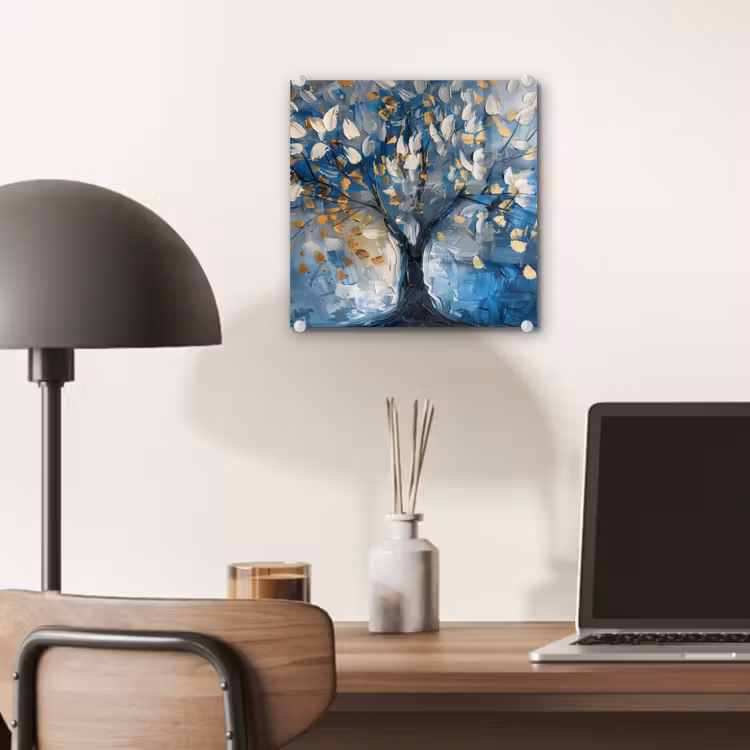 Boom - Blauw - Goud - Abstract plexiglas 5mm klein -sfeer6