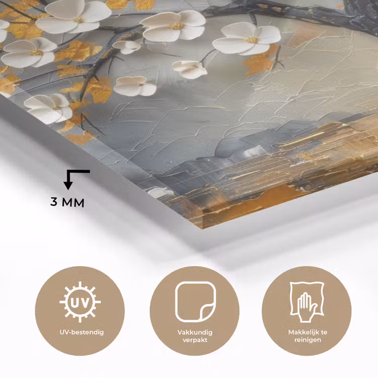 Boom - Bloemen - Goud - Beige plexiglas 5mm klein -sfeer2