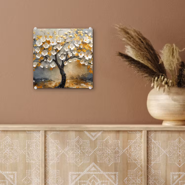 Boom - Bloemen - Goud - Beige plexiglas 5mm klein -sfeer5