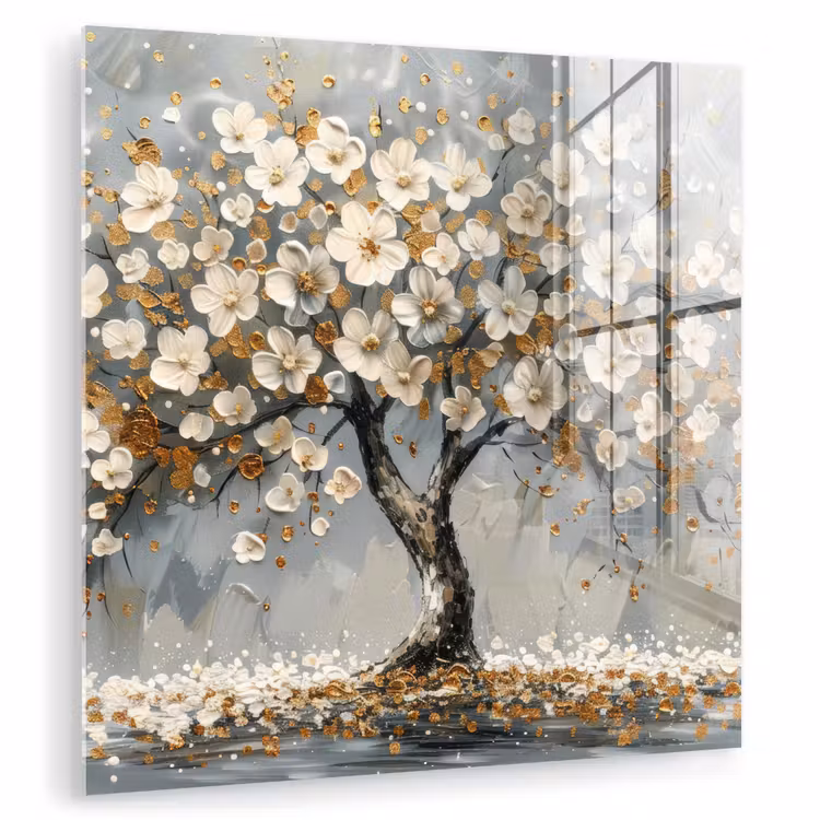 Boom - Bloemen - Wit - Natuur - Kunst plexiglas 5mm klein -zzzproduct_nieuw
