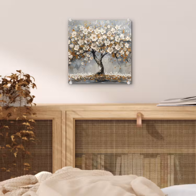 Boom - Bloemen - Wit - Natuur - Kunst plexiglas 5mm klein -sfeer4