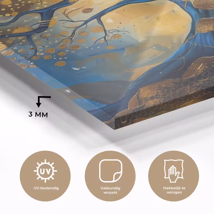 Boom - Levensboom - Blauw - Goud plexiglas 5mm klein -sfeer2