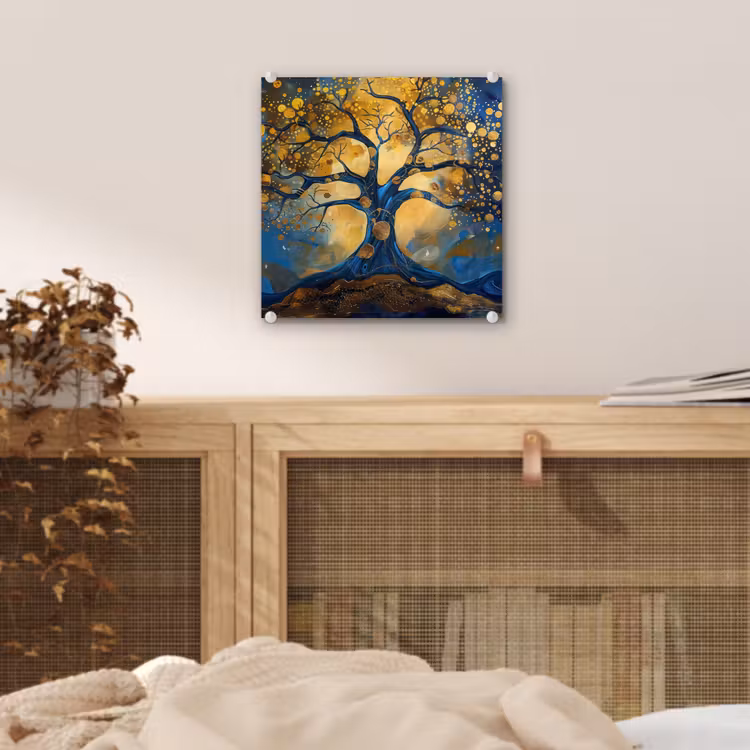 Boom - Levensboom - Blauw - Goud plexiglas 5mm klein -sfeer4