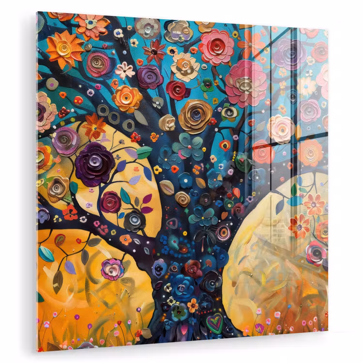 Boom - Levensboom - Kleurrijk - Bloemen - Modern plexiglas 5mm klein -zzzproduct_nieuw