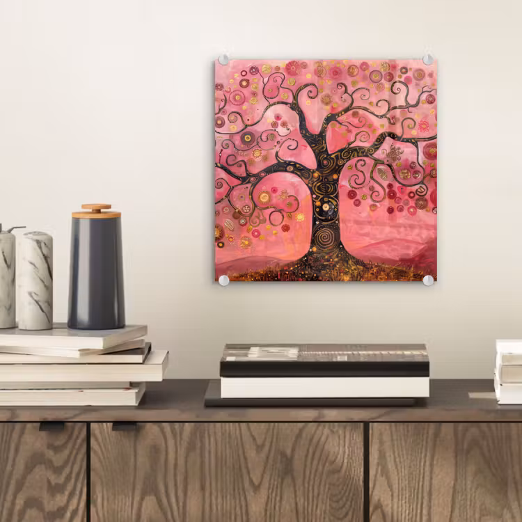 Boom - Levensboom - Roze - Goud plexiglas 5mm klein -sfeer1