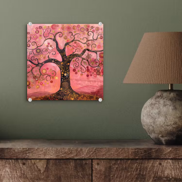 Boom - Levensboom - Roze - Goud plexiglas 5mm klein -sfeer3