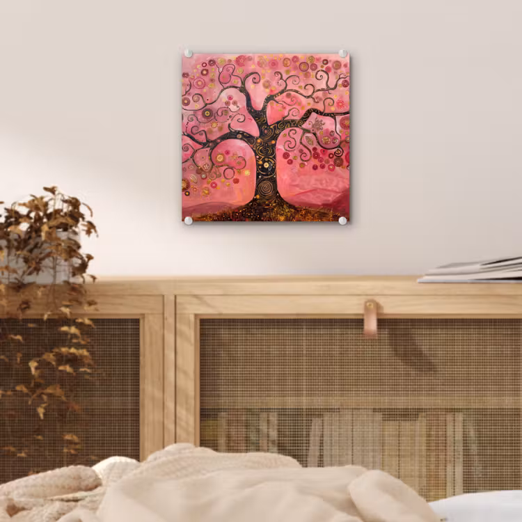 Boom - Levensboom - Roze - Goud plexiglas 5mm klein -sfeer4