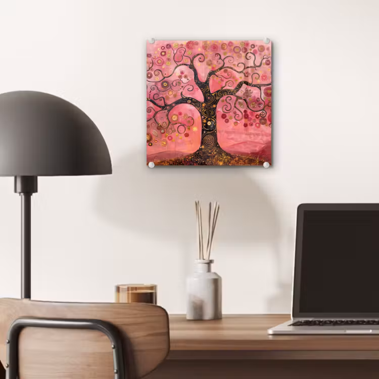 Boom - Levensboom - Roze - Goud plexiglas 5mm klein -sfeer6