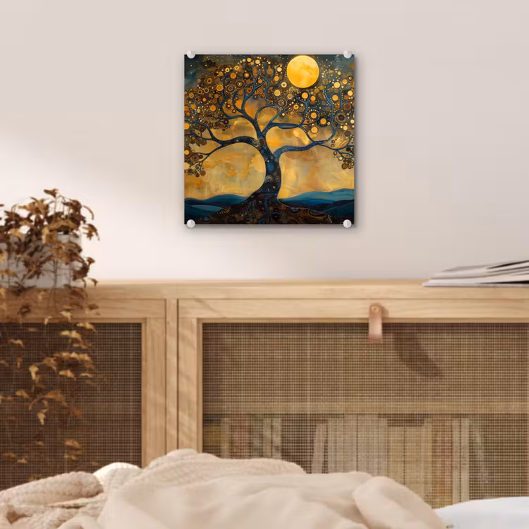 Boom - Maan - Bloemen - Goud - Kunst plexiglas 5mm klein -sfeer4