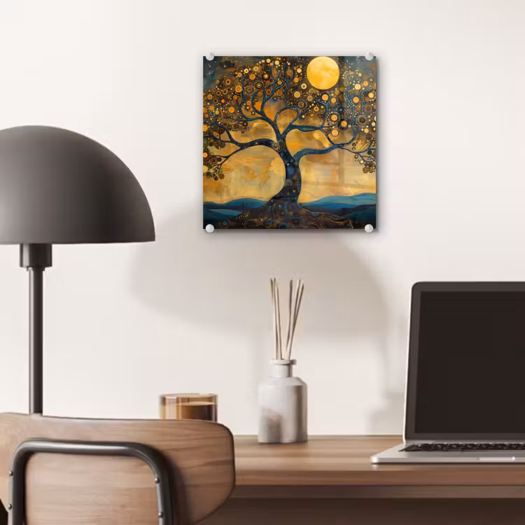 Boom - Maan - Bloemen - Goud - Kunst plexiglas 5mm klein -sfeer6