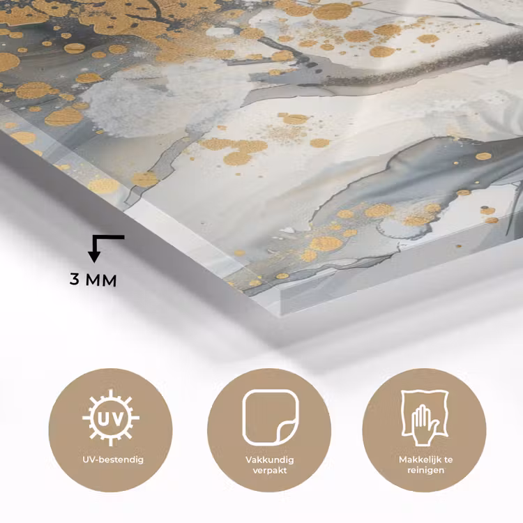 Boom - Modern - Abstract - Goud - Zwart - Wit plexiglas 5mm klein -sfeer2