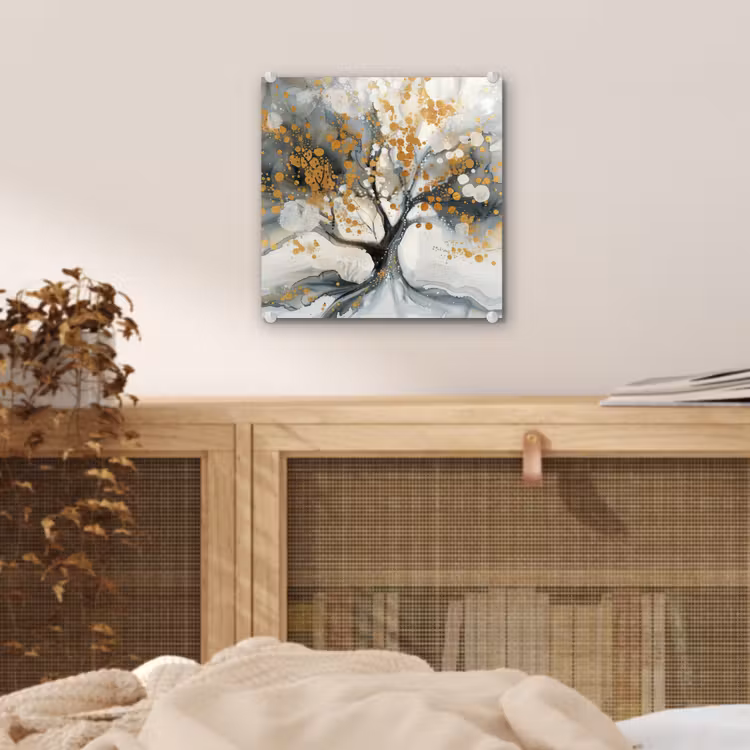 Boom - Modern - Abstract - Goud - Zwart - Wit plexiglas 5mm klein -sfeer4