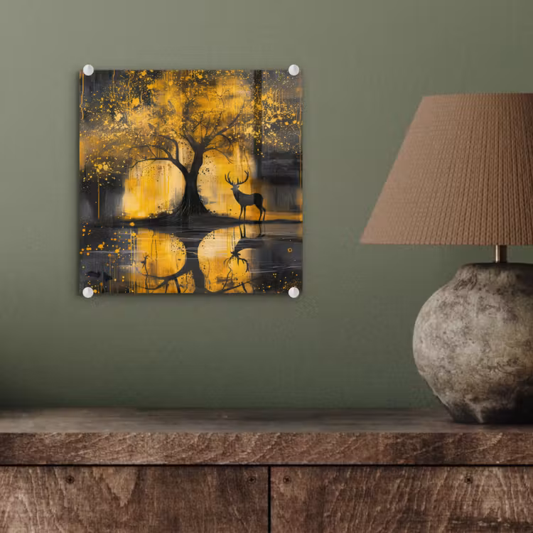Boom - Verflook - Hert - Natuur - Goud plexiglas 5mm klein -sfeer3