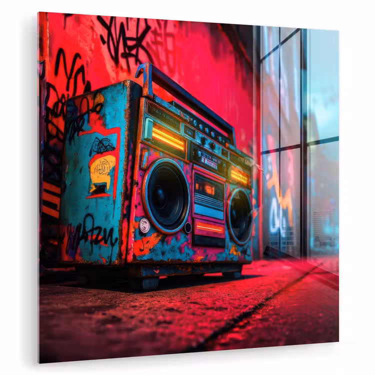 Boombox - Rood - Graffiti - Neon plexiglas 5mm klein -zzzproduct_nieuw
