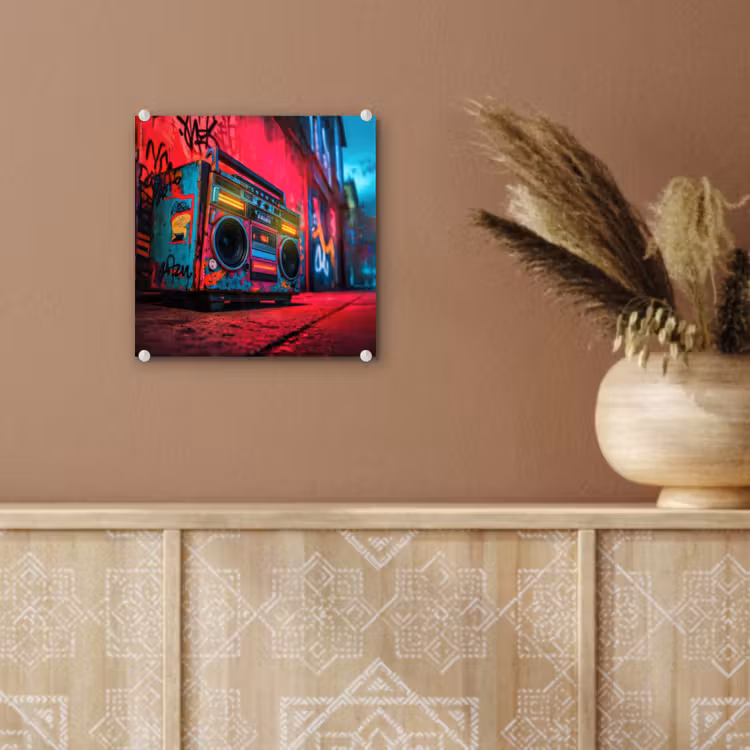 Boombox - Rood - Graffiti - Neon plexiglas 5mm klein -sfeer5