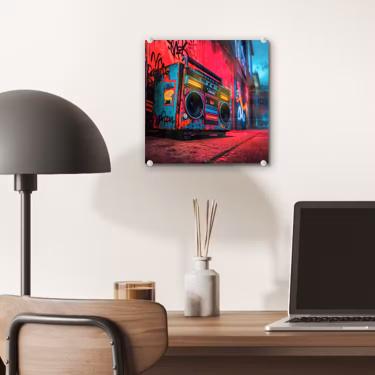 Boombox - Rood - Graffiti - Neon plexiglas 5mm klein -sfeer6
