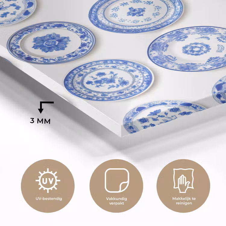 Borden - Bloemen - Patroon - Blauw plexiglas 5mm klein 11 -sfeer2