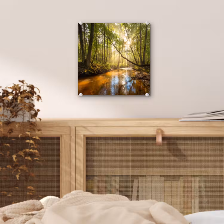 Bos - Beek - Zonlicht - Natuur - Groen plexiglas 5mm klein -sfeer4