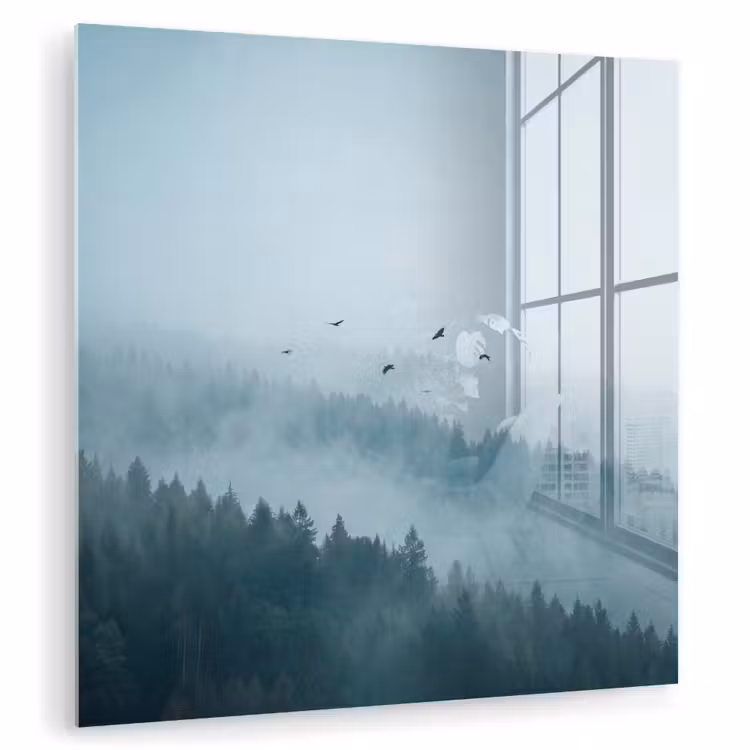 Bos - Mist - Vogels - Natuur - Groen plexiglas 5mm klein -zzzproduct_nieuw