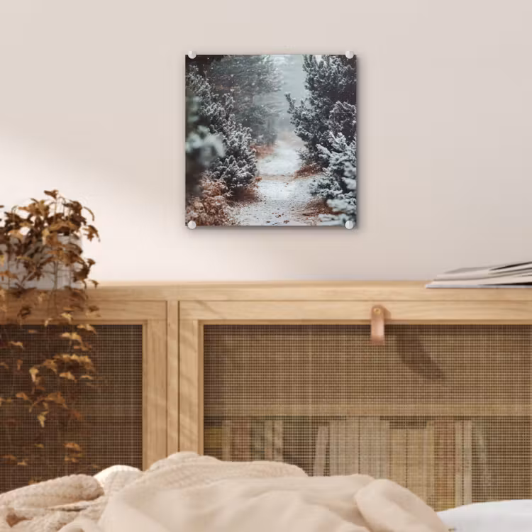 Bos - Winter - Bomen - Natuur - Pad - Sneeuw plexiglas 5mm klein -sfeer4