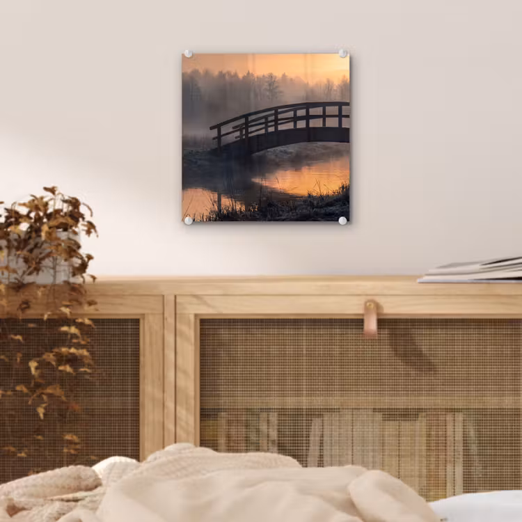 Brug - Mist - Bomen - Water plexiglas 5mm klein -sfeer4