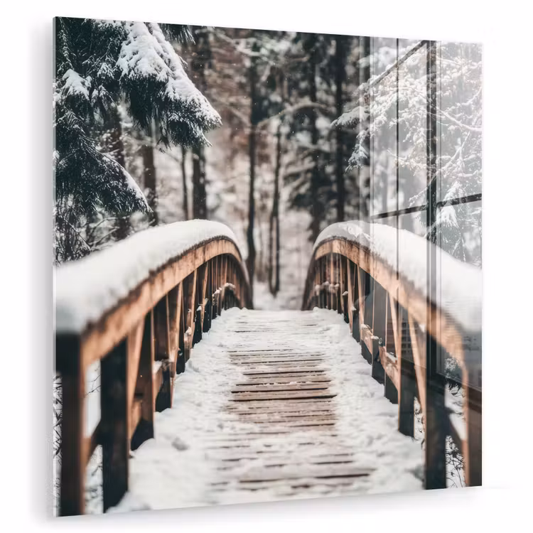 Brug - Winterlandschap - Bos - Natuur - Sneeuw plexiglas 5mm klein -zzzproduct_nieuw