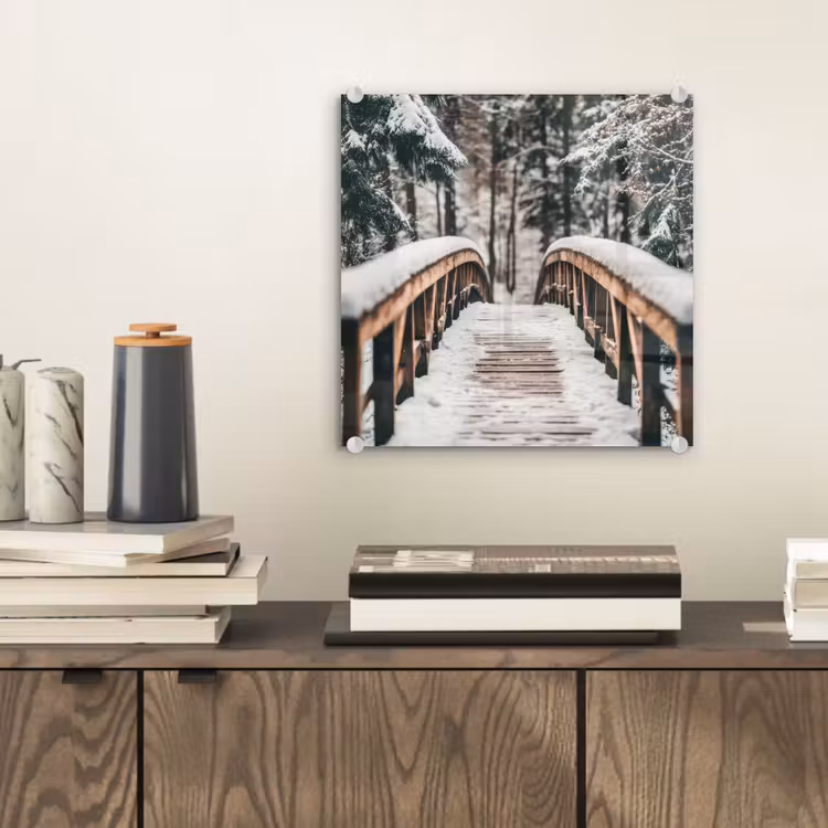 Brug - Winterlandschap - Bos - Natuur - Sneeuw plexiglas 5mm klein -sfeer1