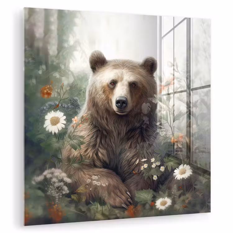 Bruine beer - Wilde dieren - Bloemen - Planten plexiglas 5mm klein -zzzproduct_nieuw