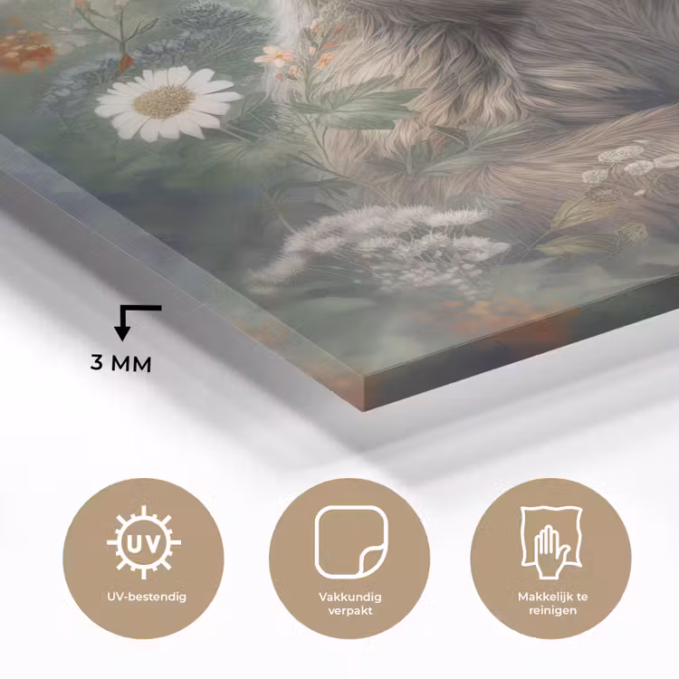 Bruine beer - Wilde dieren - Bloemen - Planten plexiglas 5mm klein -sfeer2